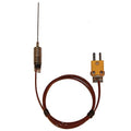 Type-K Thermocouple Probe, Hypodermic Tip, 2.25 inch L x 0.063 inch Dia, Grounded Junction, 2.5 Feet FEP Insulated Cable I46570