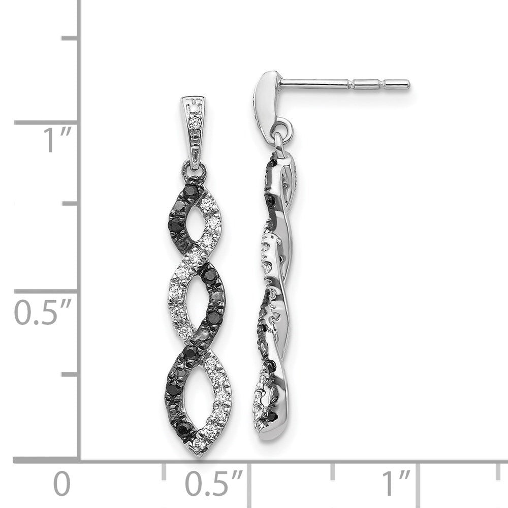 14k White Gold Black and White Diamond Twisted Dangle Earrings N168217