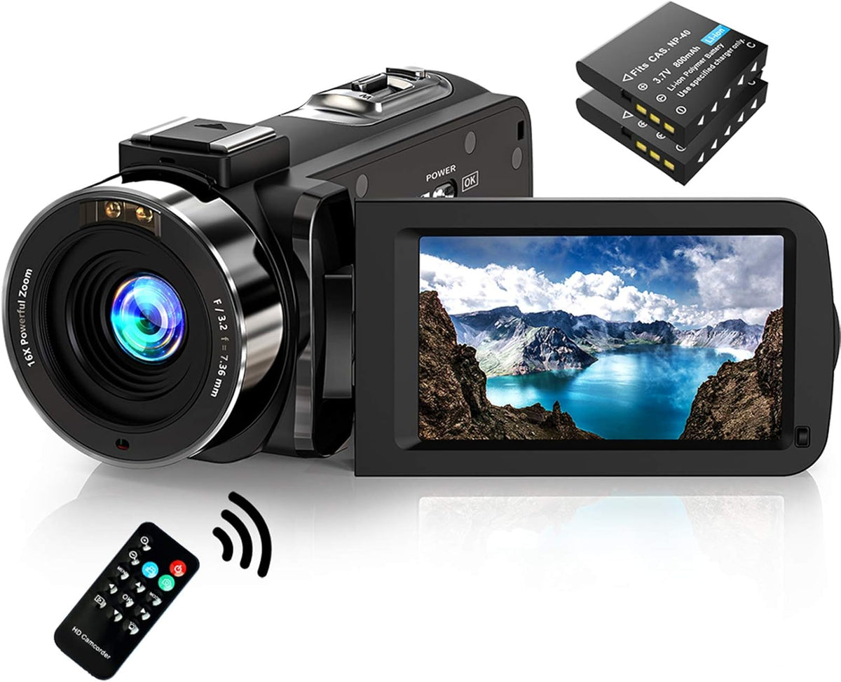 FHD 1080P 30FPS 36MP Camcorder with IR Night Vision and 2 Batteries P43786