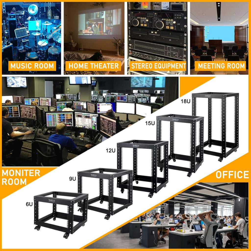 12U Open Frame 19-inch Server Rack with Casters L1153