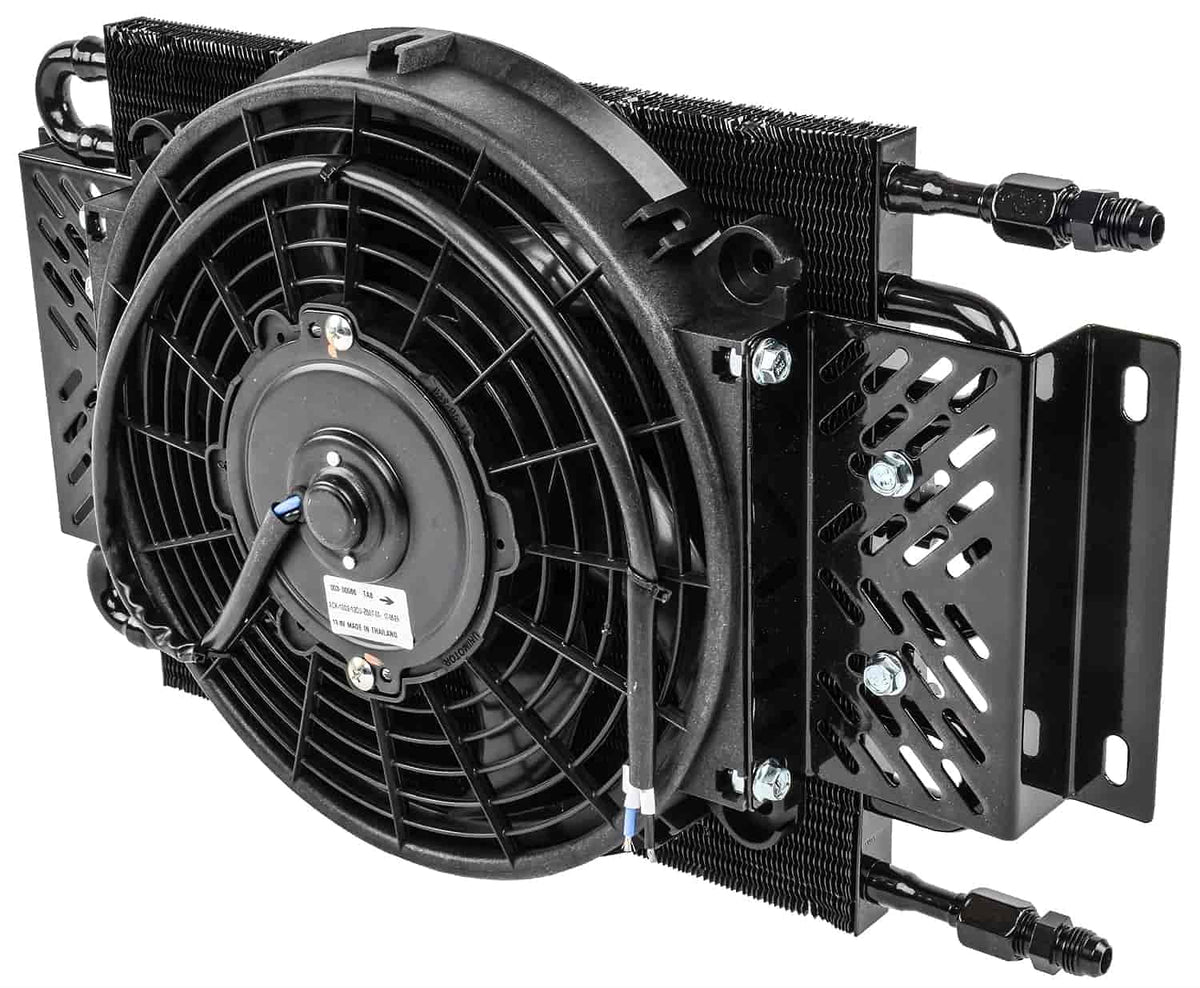 Transmission Oil Cooler with Dual Push/Pull Cooler Fan, 11” Diameter, 6 an Connections F1689