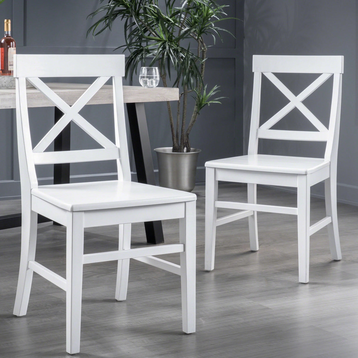White Acacia Wood Dining Chairs Set of 2 S78864