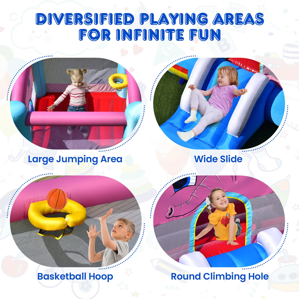 Inflatable Bounce House 3-in-1 Elephant Theme Castle with Blower W987742