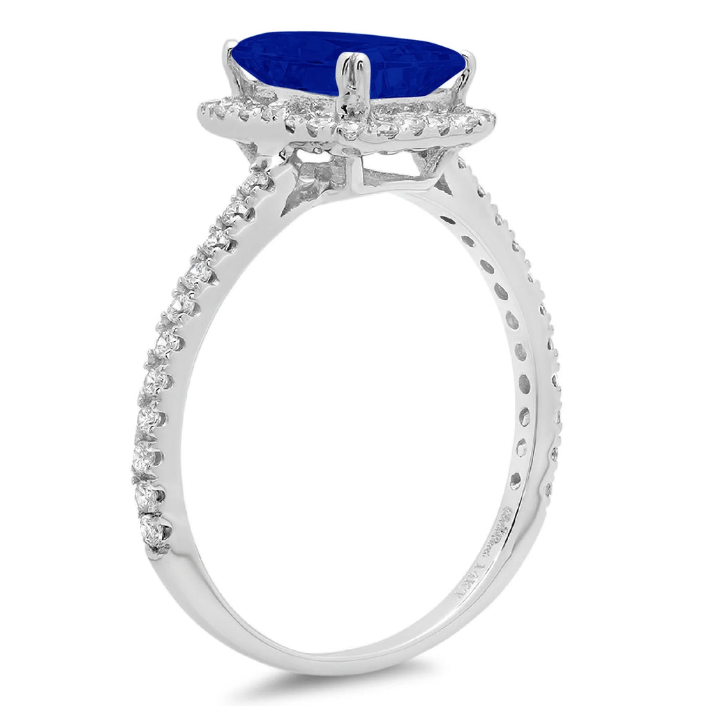 18k White Gold Emerald Cut Blue Halo Ring Size 3.5 X53410