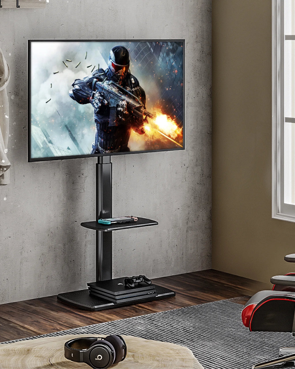 Floor TV Stand Mount with Swivel Bracket up to 65" Black W66795