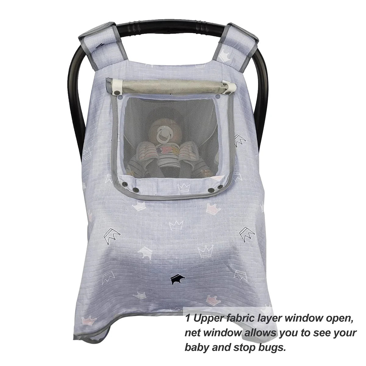 Grey Muslin Car Seat Canopy with Window X83234