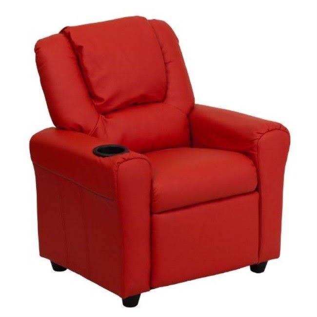 Red Vinyl Kids Recliner with Cup Holder and Headrest Y166