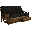 Walnut Futon Frame with Black Mattress & Storage Drawers Full Size G424