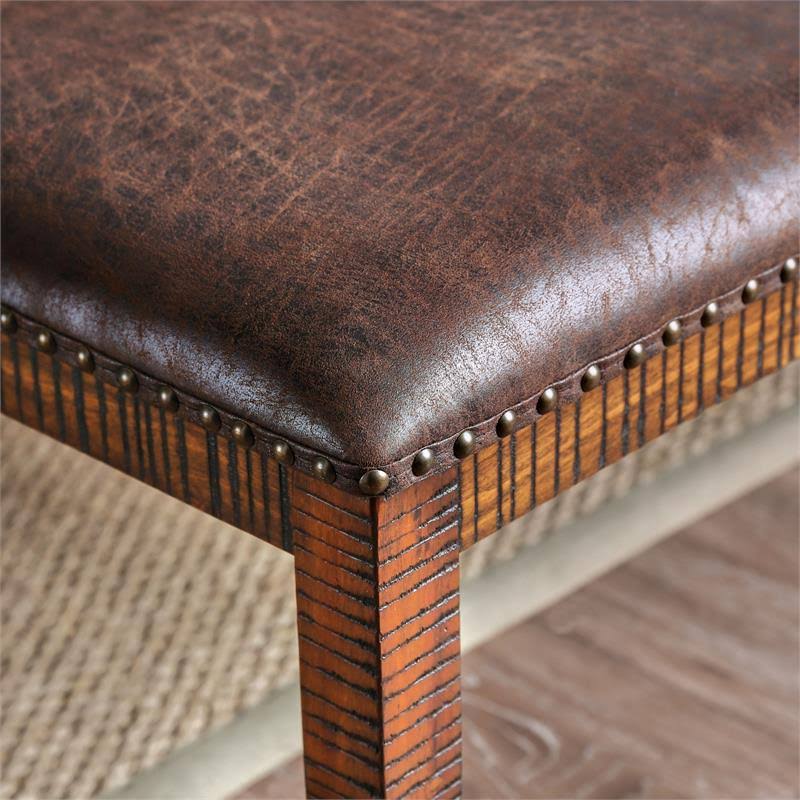 Solid Wood Nailhead Trim Bench in Dark Oak L518