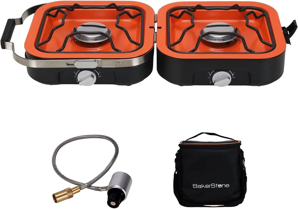 Propane Camping Stove 2 Adjustable Burners with 20,000 BTUs, Portable Folding Camp Stove with Carry Bag R236