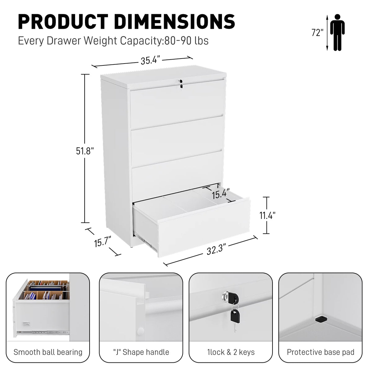 4 Drawer Metal File Cabinet with Lock F466