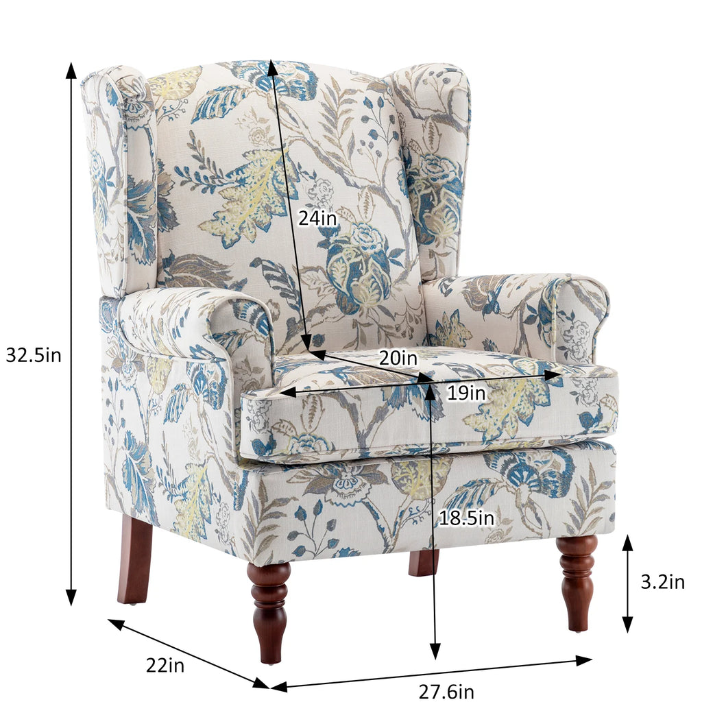 Blue Floral Print Upholstered Armchair W638
