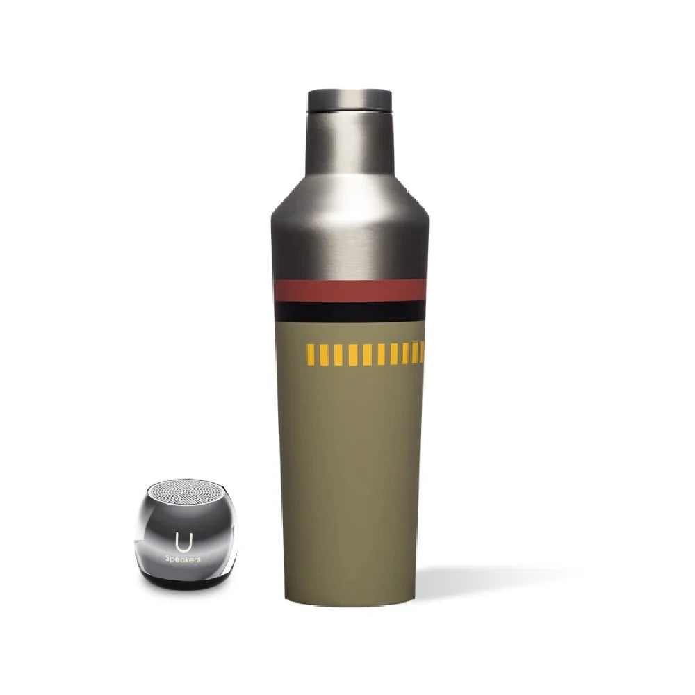 Portable Wireless Bluetooth Speaker with Mic & Selfie Remote Control, 16 oz. Canteen Bottle Silver Y5856