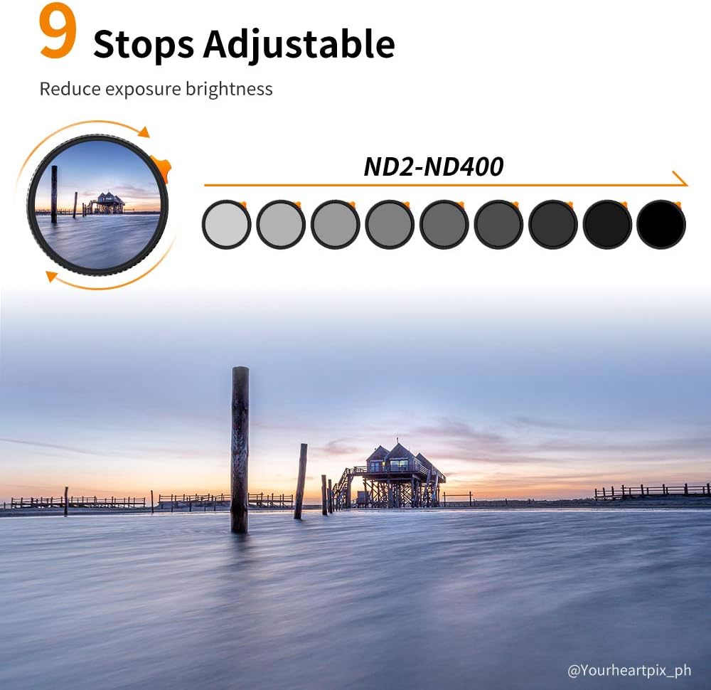 67mm Variable ND Filter ND2-ND400 with Multi-Layer Coatings AGC Glass Adjustable Neutral Density Filter T700297