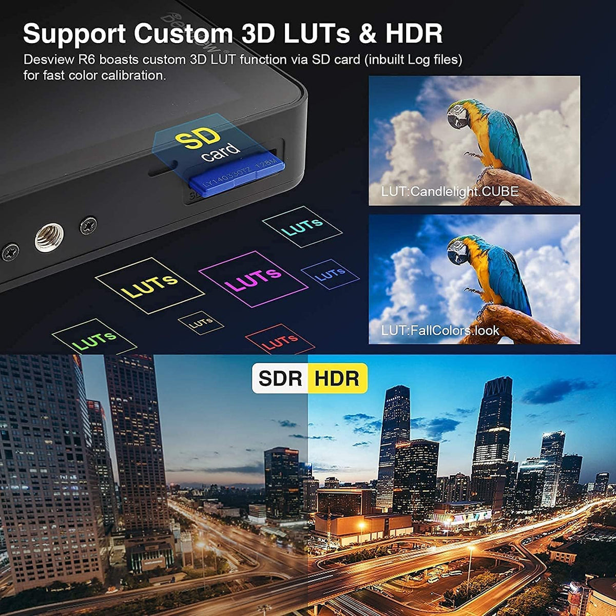 5.5 inch 2800nits Touch Screen Field Monitor with 3D LUT HDR Waveform Vectorscope False Color Zebra H7888