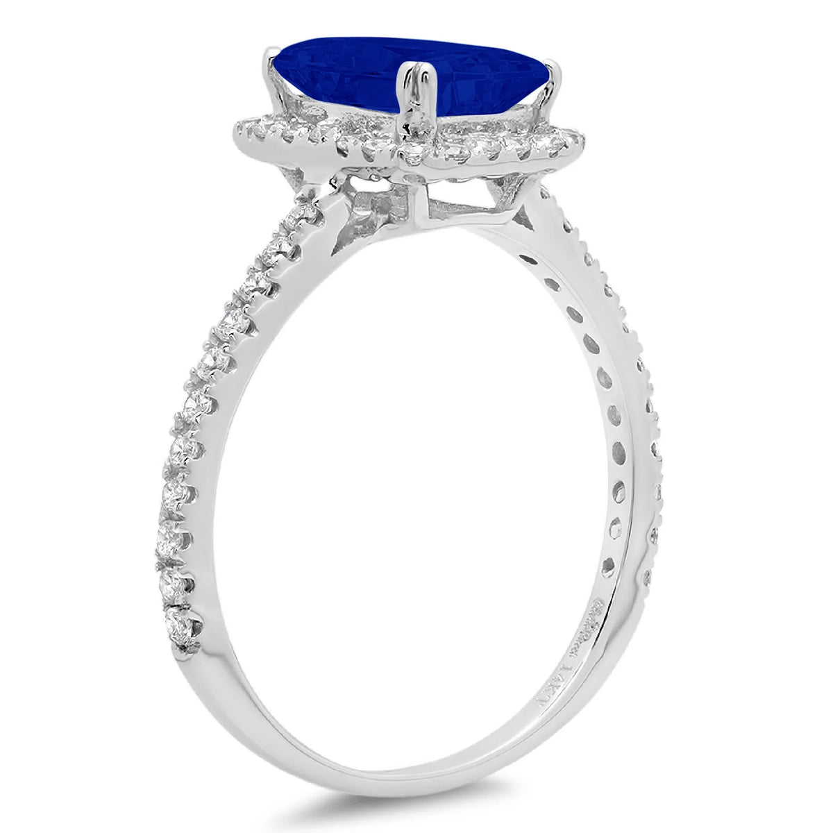 18k White Gold Emerald Cut Blue Halo Ring Size 3.5 X53410