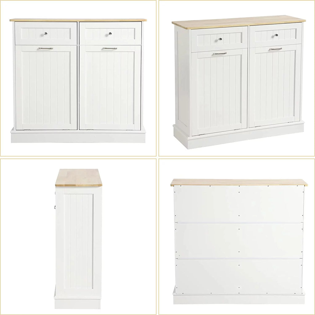 White Double Tilt Out Trash Cabinet with Drawer P633428