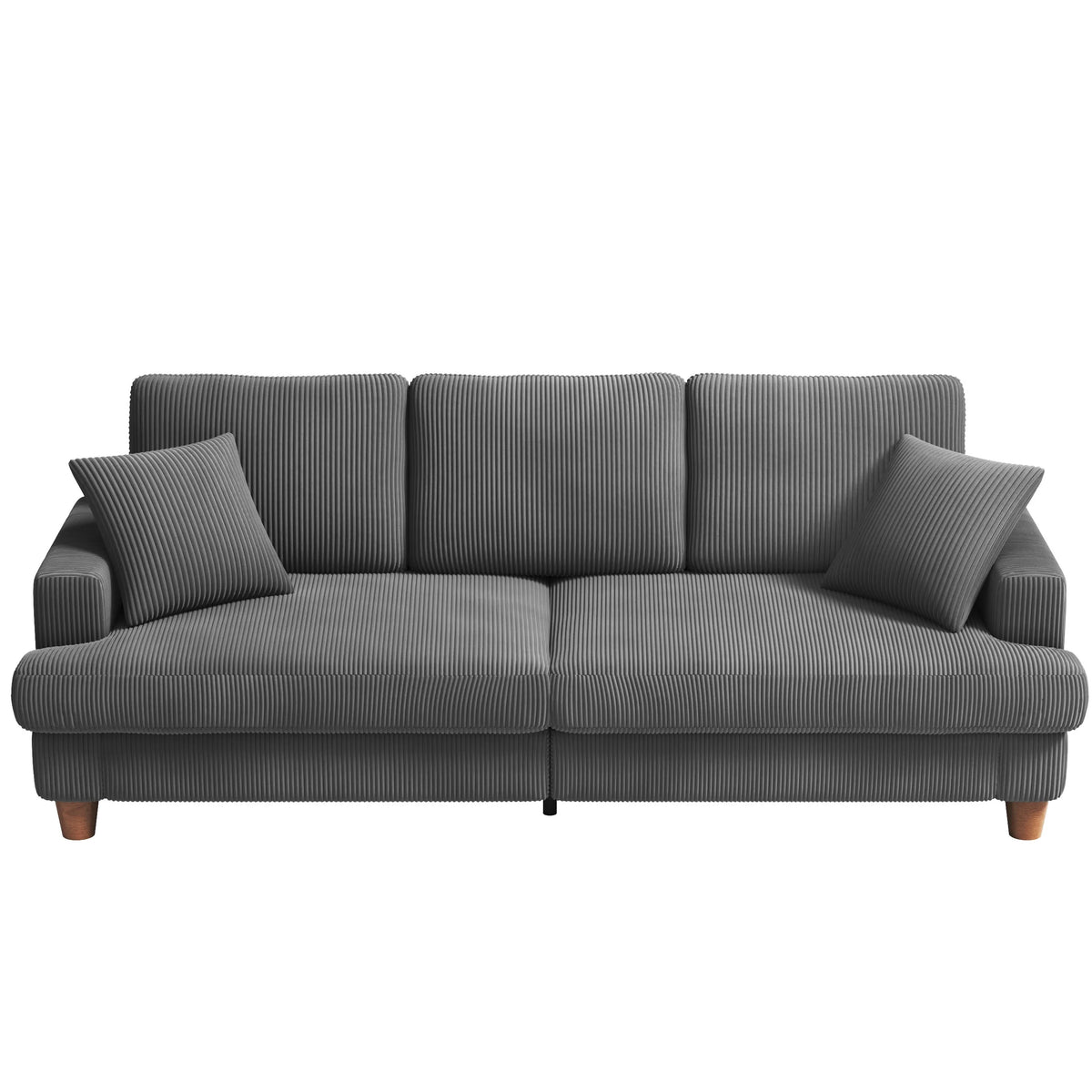 Gray Corduroy 3 Seater Sofa with 2 Pillows W809983