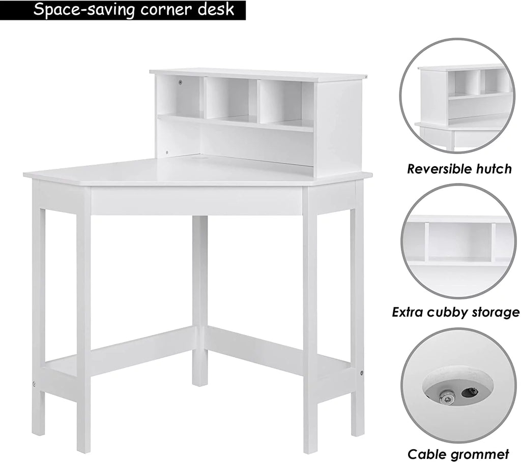 White Wooden Kids Desk with Chair and Storage E148
