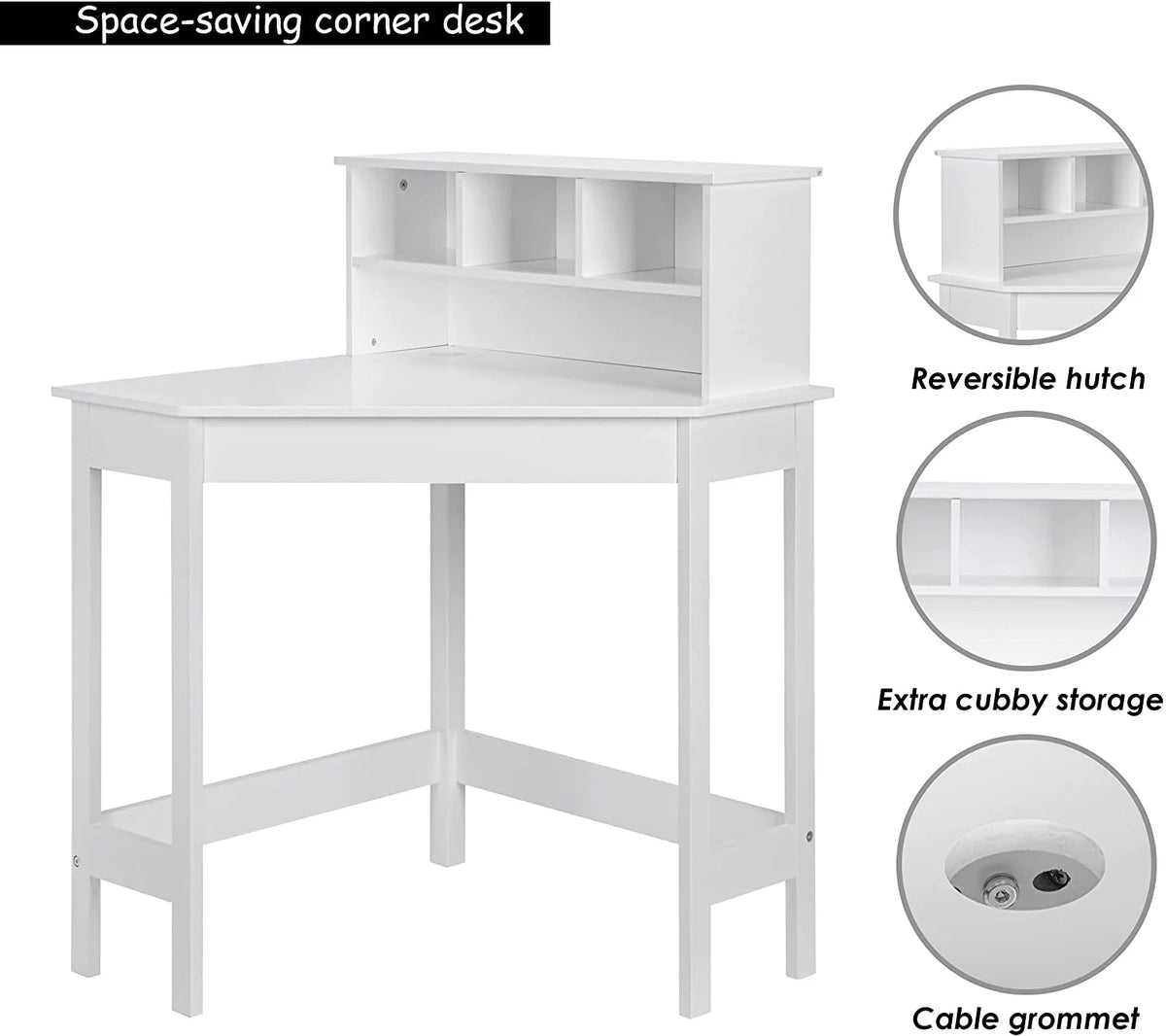 White Wooden Kids Desk with Chair and Storage E148