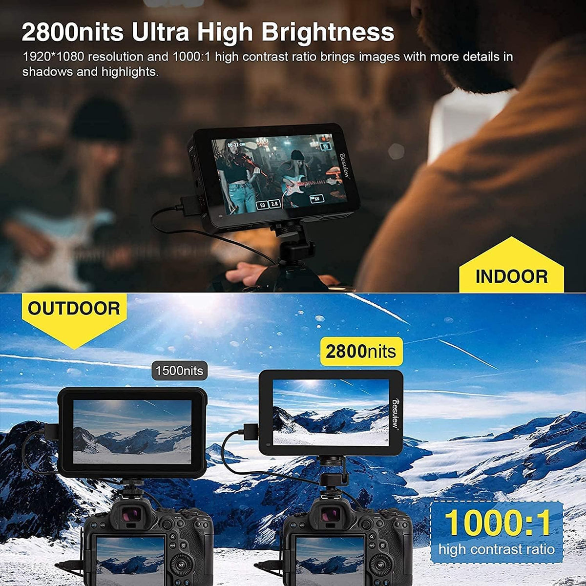 5.5 inch 2800nits Touch Screen Field Monitor with 3D LUT HDR Waveform Vectorscope False Color Zebra H7888