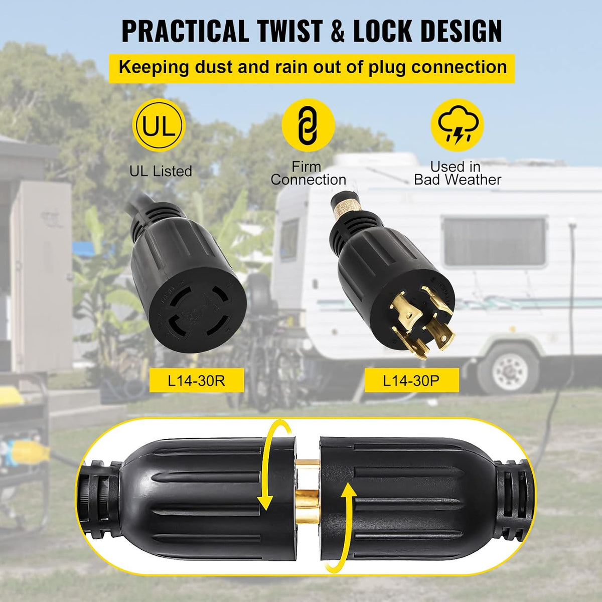 20 Ft 30 Amp 4 Wire 10 Gauge Generator Extension Cord Twist Lock Connectors Pack of 2 N7247