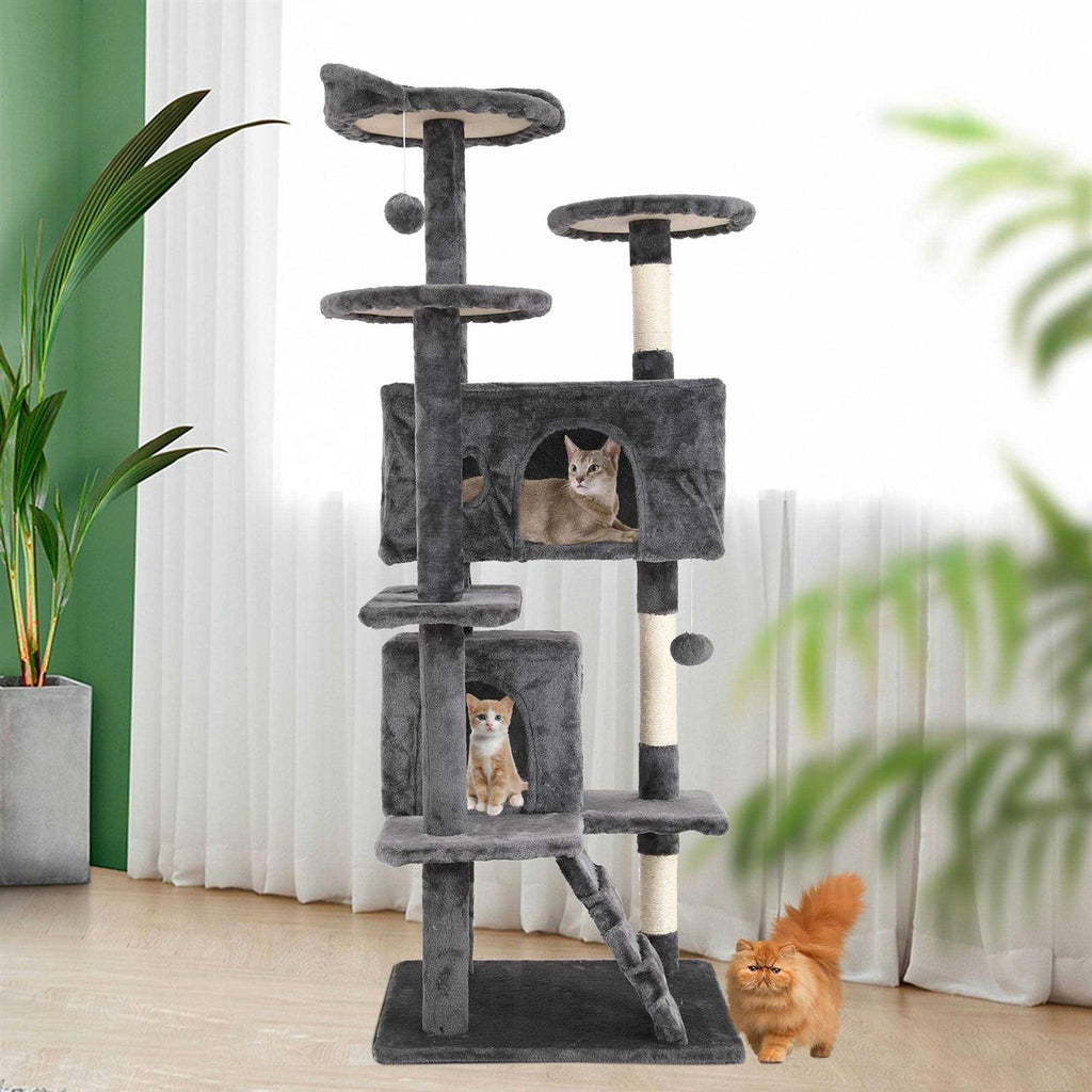 54-in Double Condo Cat Tree Tower Playhouse with Scratching Post & Perch G37668