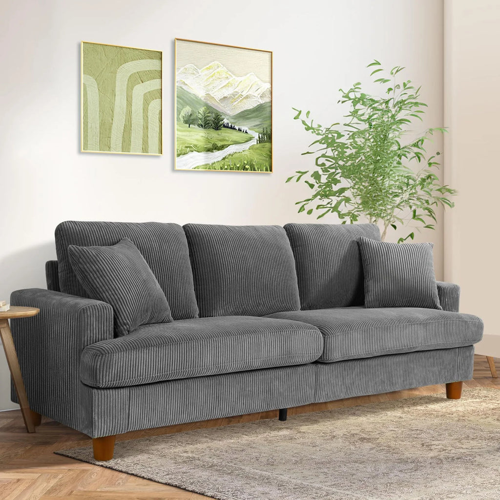 Gray Corduroy 3 Seater Sofa with 2 Pillows W809983