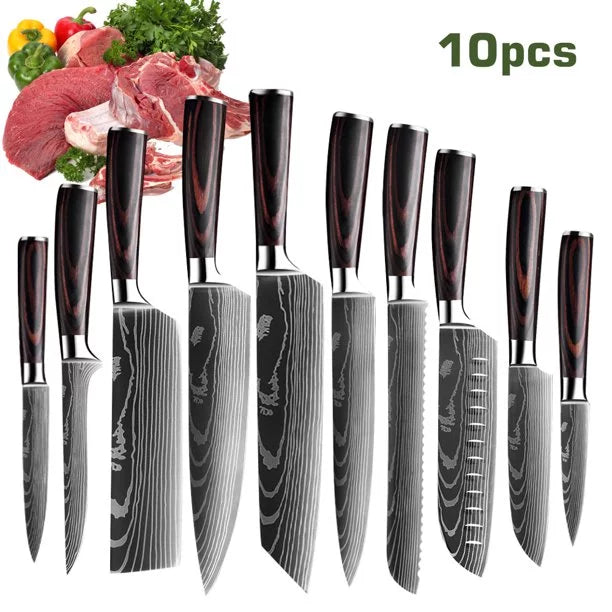 10 Pc Damascus Stainless Steel Knife Set I487980