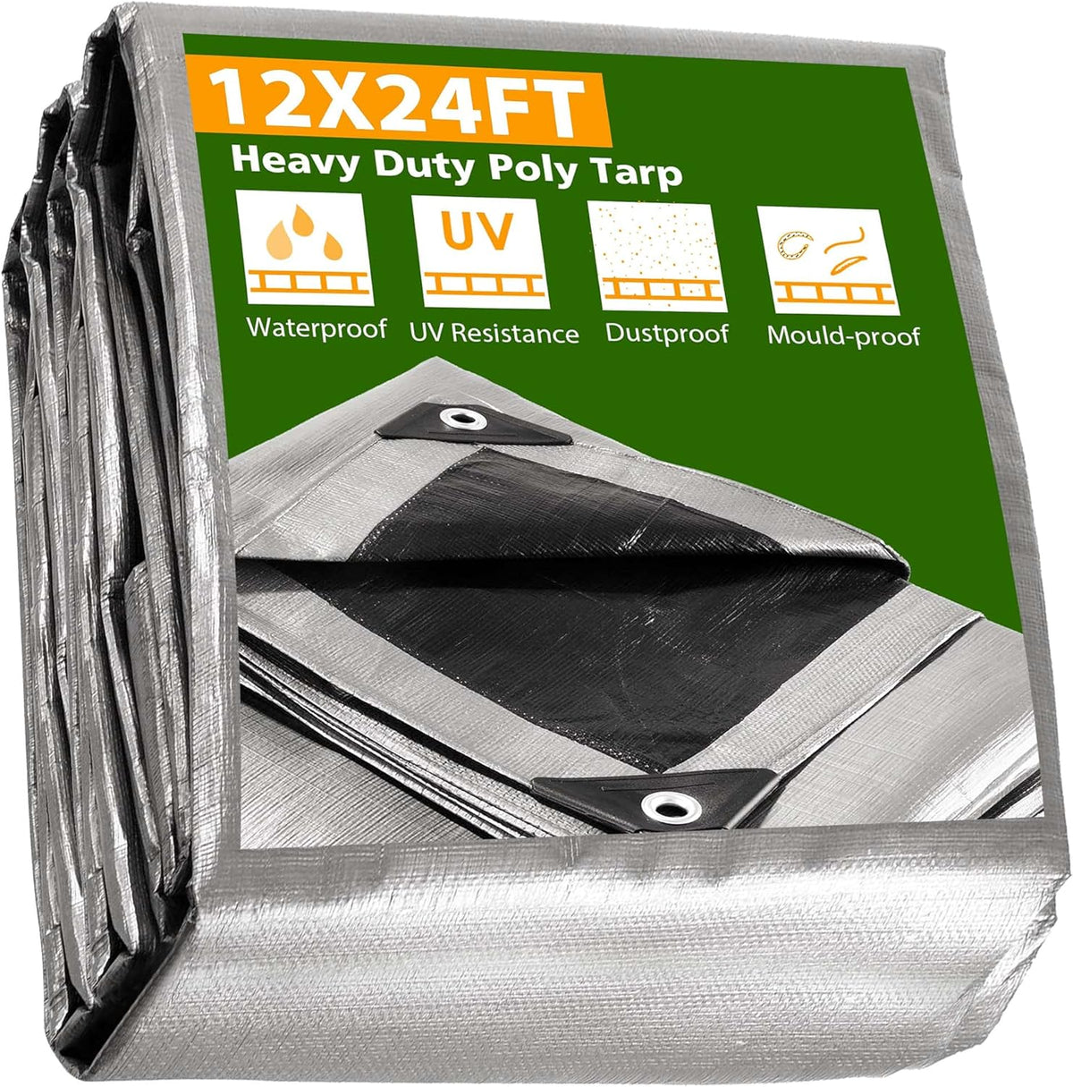 12x24ft Heavy Duty Poly Tarp Waterproof Tarpaulin Ground Sheet with Eyelets R99113