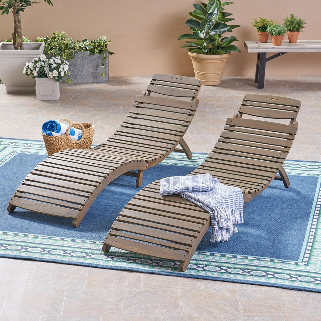 Gray Acacia Wood Foldable Chaise Lounge Set of 2 U684708