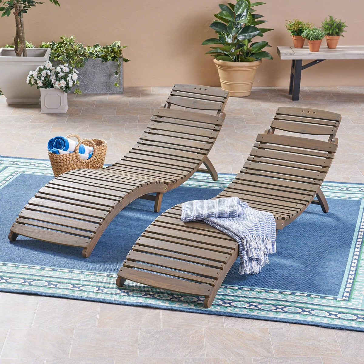 Gray Acacia Wood Foldable Chaise Lounge Set of 2 U684708