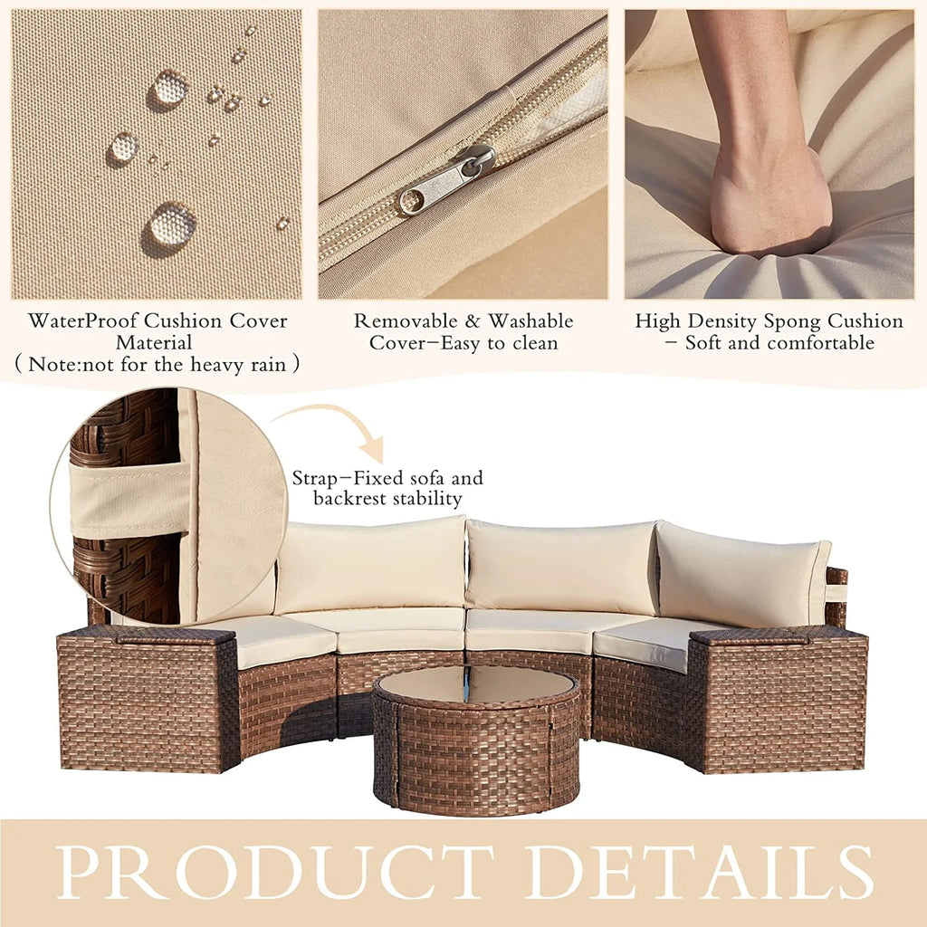 7 Piece Outdoor Patio Sectional Sofa Set with Storage Armrest R6798