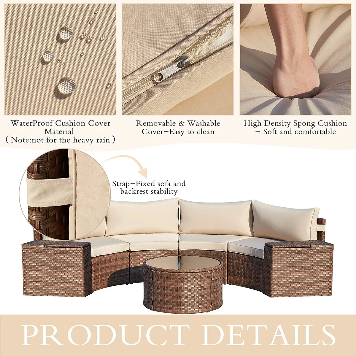 7 Piece Outdoor Patio Sectional Sofa Set with Storage Armrest R6798
