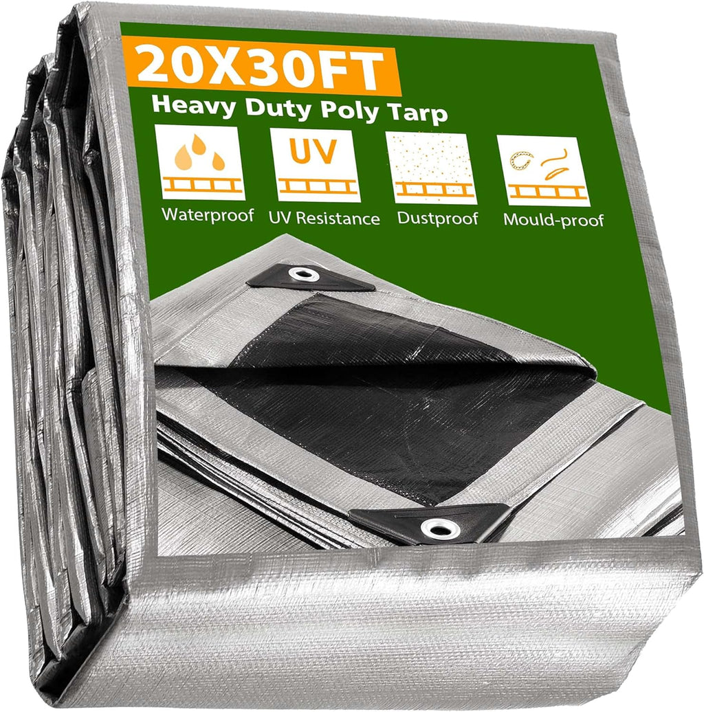 12x24ft Heavy Duty Poly Tarp Waterproof Tarpaulin Ground Sheet with Eyelets R99113