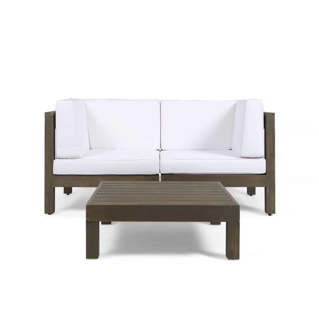 Gray and White Acacia Wood Sectional Loveseat with Coffee Table J538894