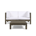Gray and White Acacia Wood Sectional Loveseat with Coffee Table J538894
