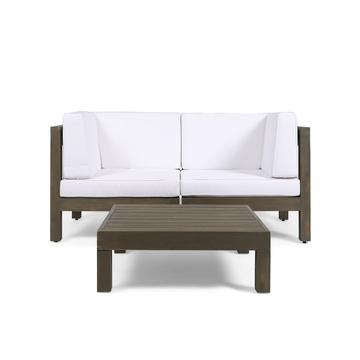 Gray and White Acacia Wood Sectional Loveseat with Coffee Table J538894