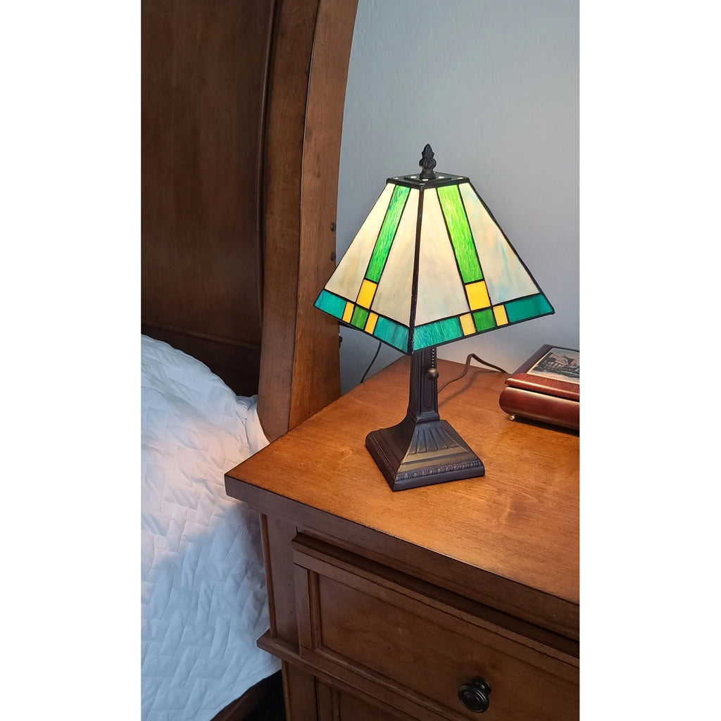 Tiffany-style Banker Lamp with Blue/Green/Yellow Stained Glass V97296