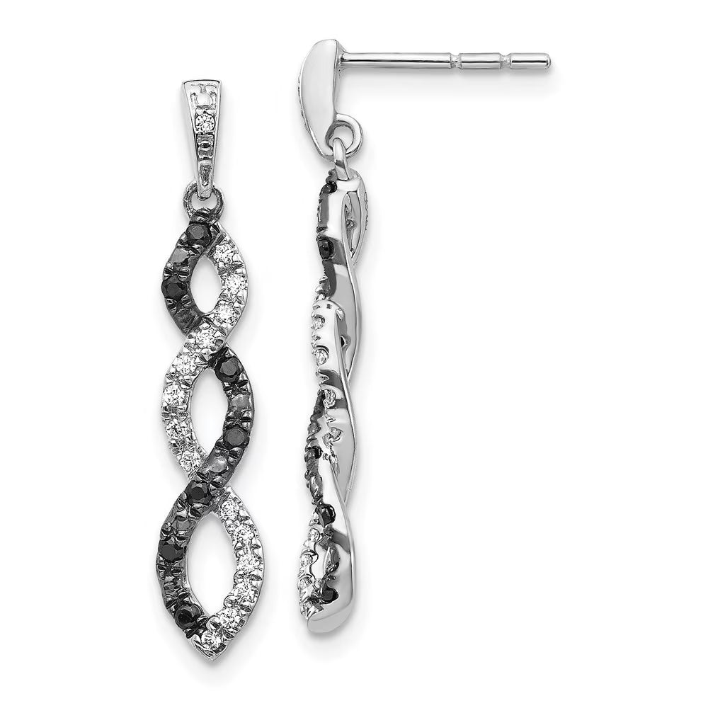 14k White Gold Black and White Diamond Twisted Dangle Earrings N168217