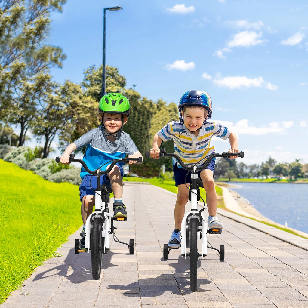 White Kid's Bike with Training Wheels and Basket H411682