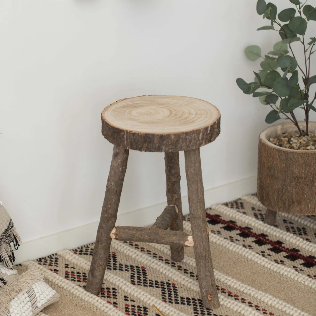 Antique Natural Wooden Accent Stool Side Table D9749