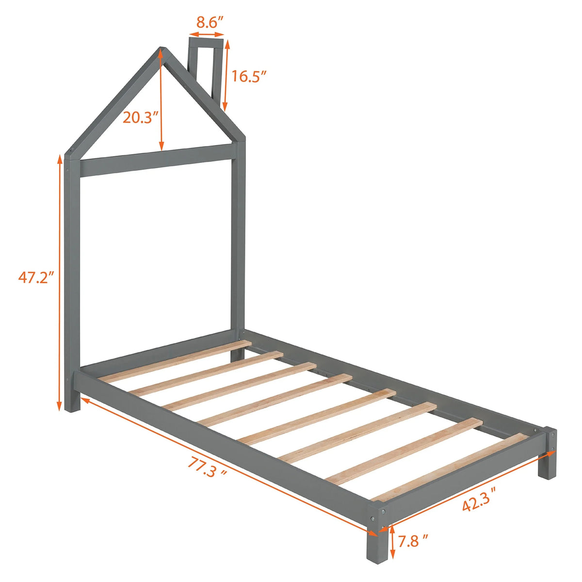 Twin Size Wood Platform Bed with House-shaped Headboard B732103