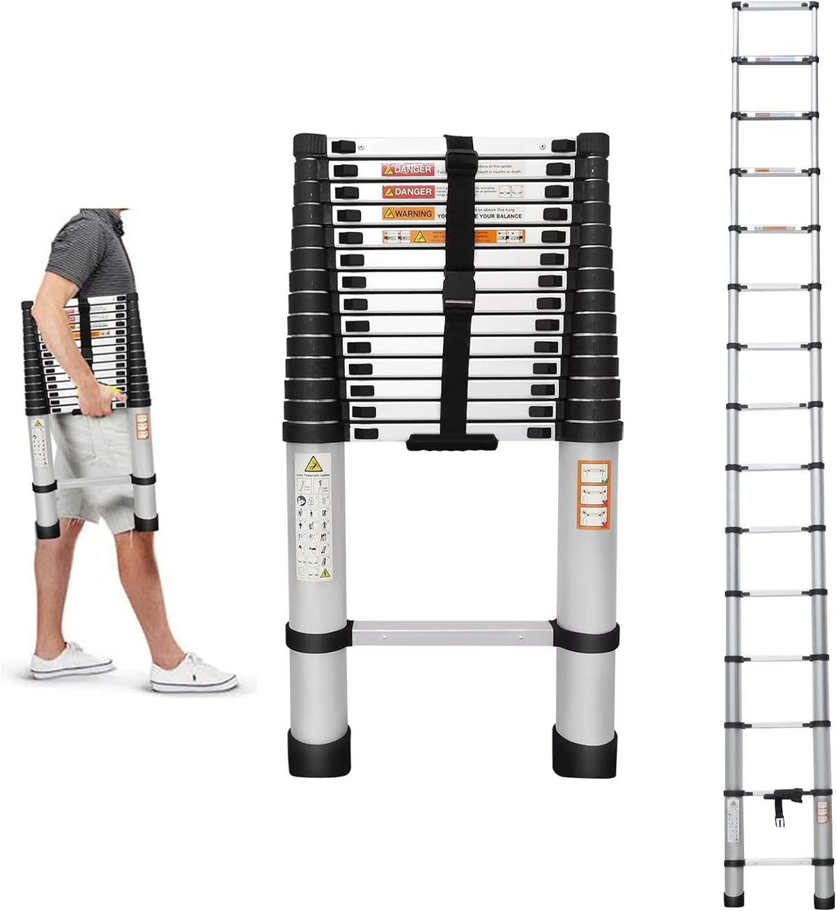 Telescoping Ladder 14FT Aluminum Portable Extendable Ladder, 330 Pound T363179