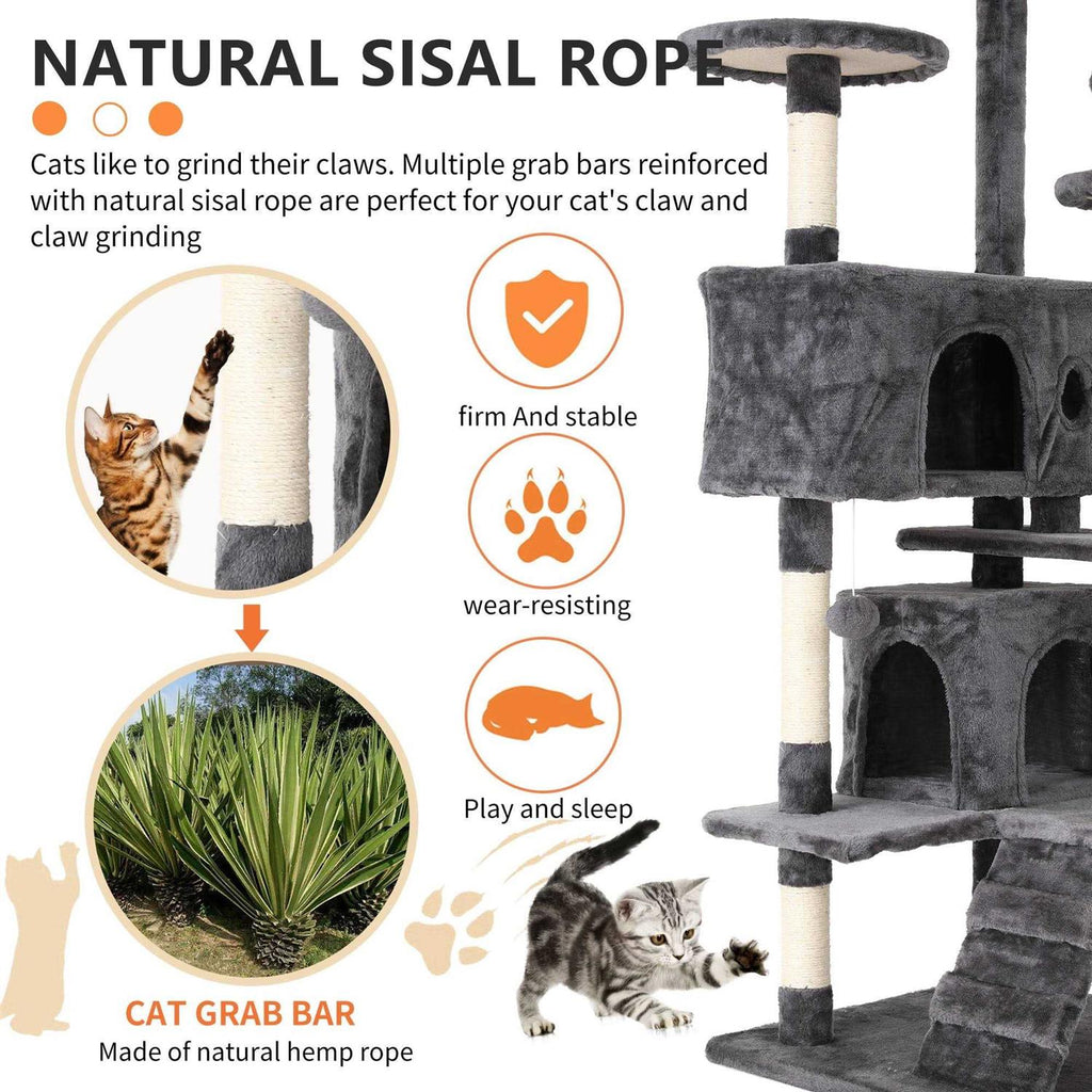 54-in Double Condo Cat Tree Tower Playhouse with Scratching Post & Perch G37668