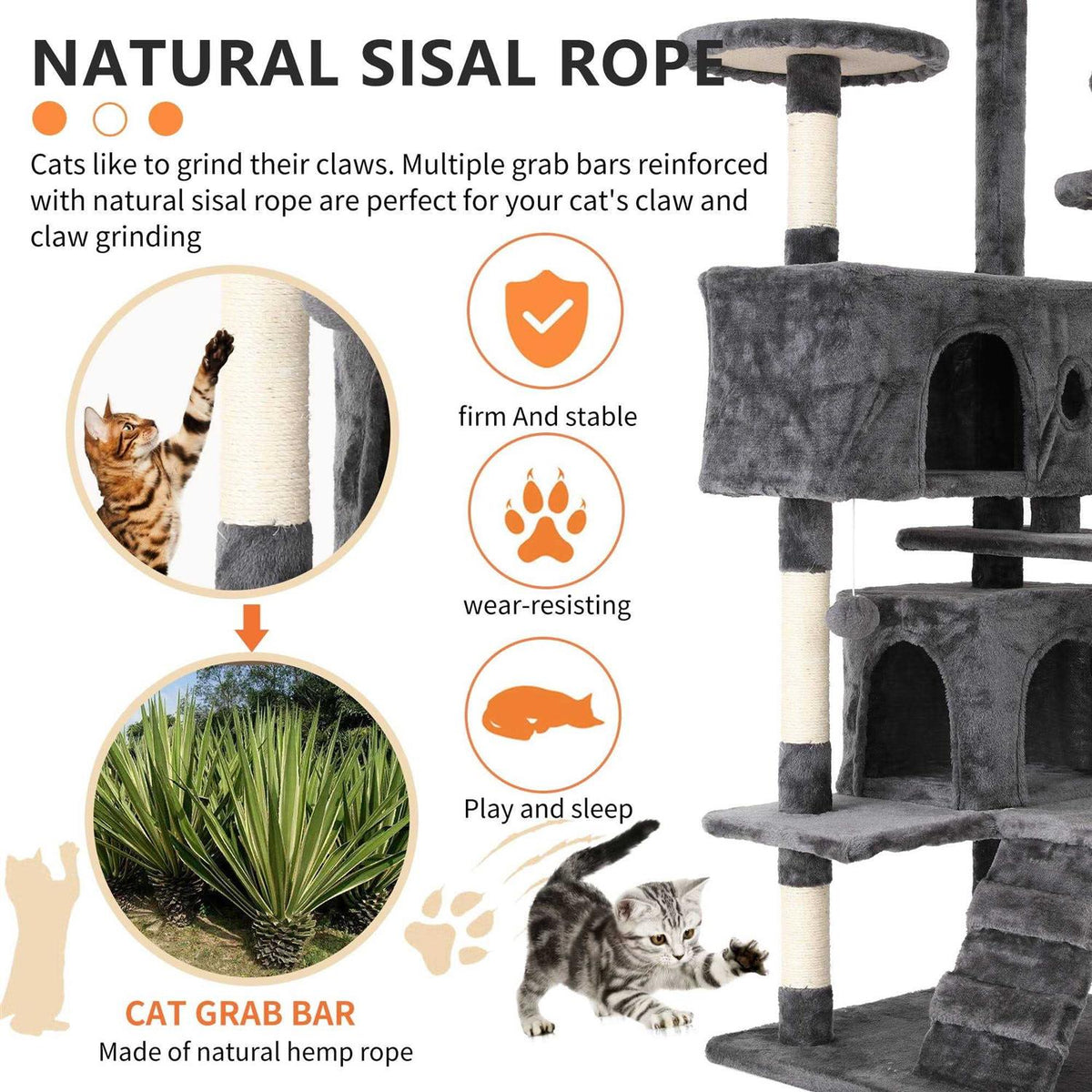 54-in Double Condo Cat Tree Tower Playhouse with Scratching Post & Perch G37668