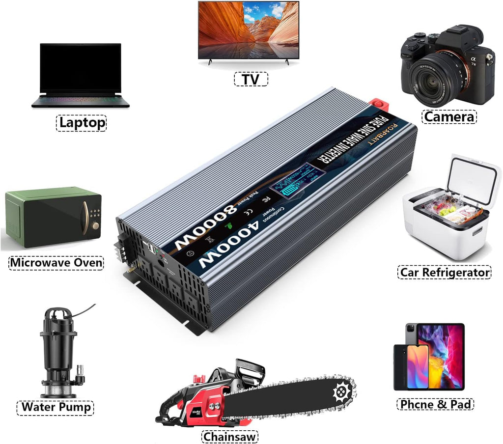 4000Watt 12V DC to AC 110V 120V Power Inverter with Remote Control 4 AC Outlets Dual USB Port G9683