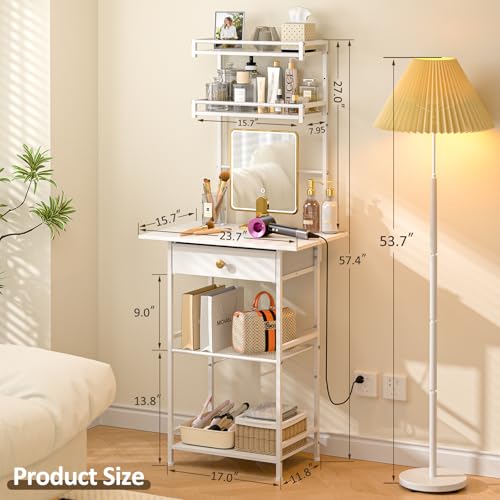 White Compact Vanity Desk with Fabric Drawers A63052