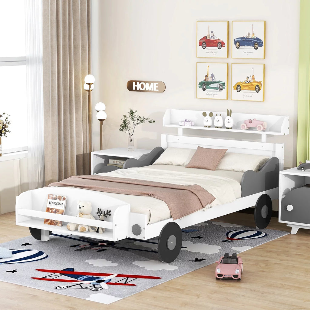 Twin Size Car-Shaped Platform Bed with Storage Shelf R87284