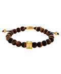 Men's Tiger's Eye Bead and Gold-Tone Stainless Steel Bolo Bracelet B190